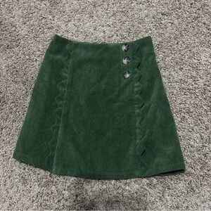 Green Corduroy Skirt with Buttons and zipper back